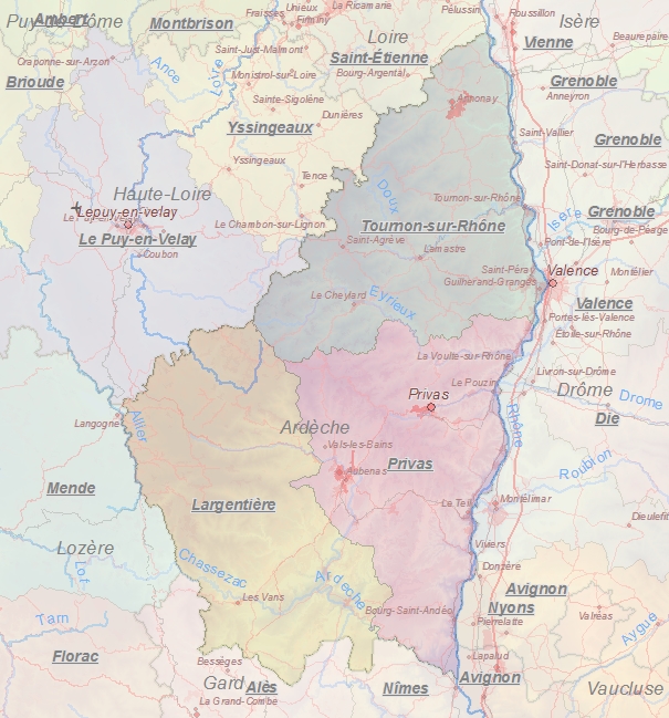 Touristische Karte von Ardèche