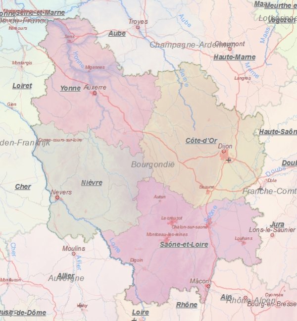 Touristische Karte von Burgund