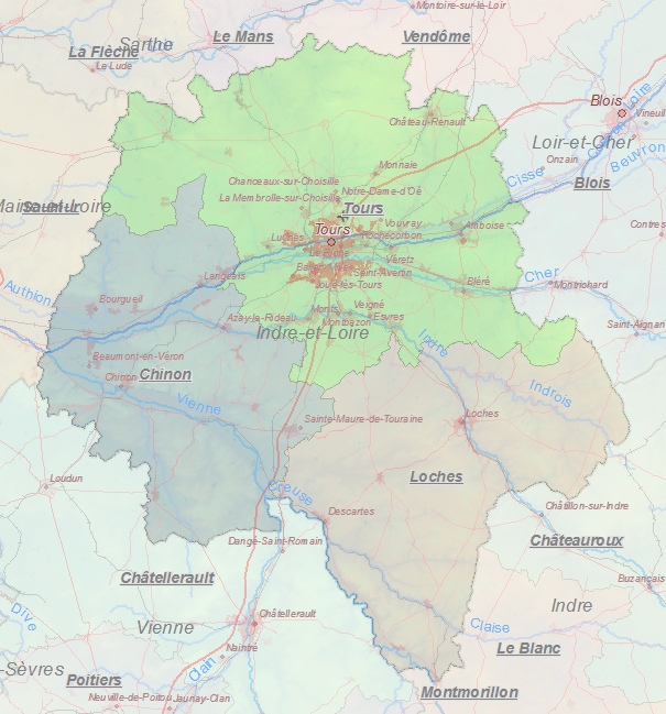 Touristische Karte von Indre-et-Loire