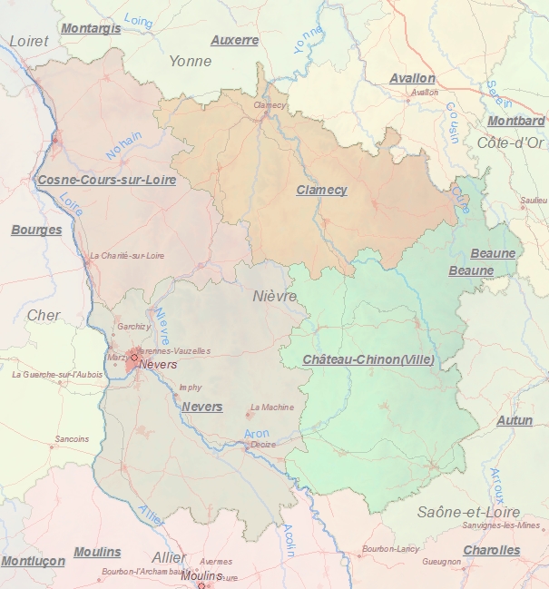 Touristische Karte von Nièvre