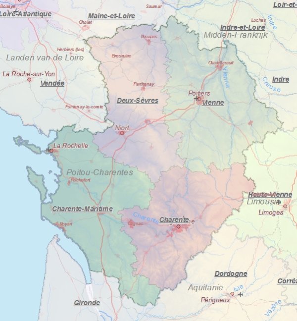 Touristische Karte von Poitou-Charentes